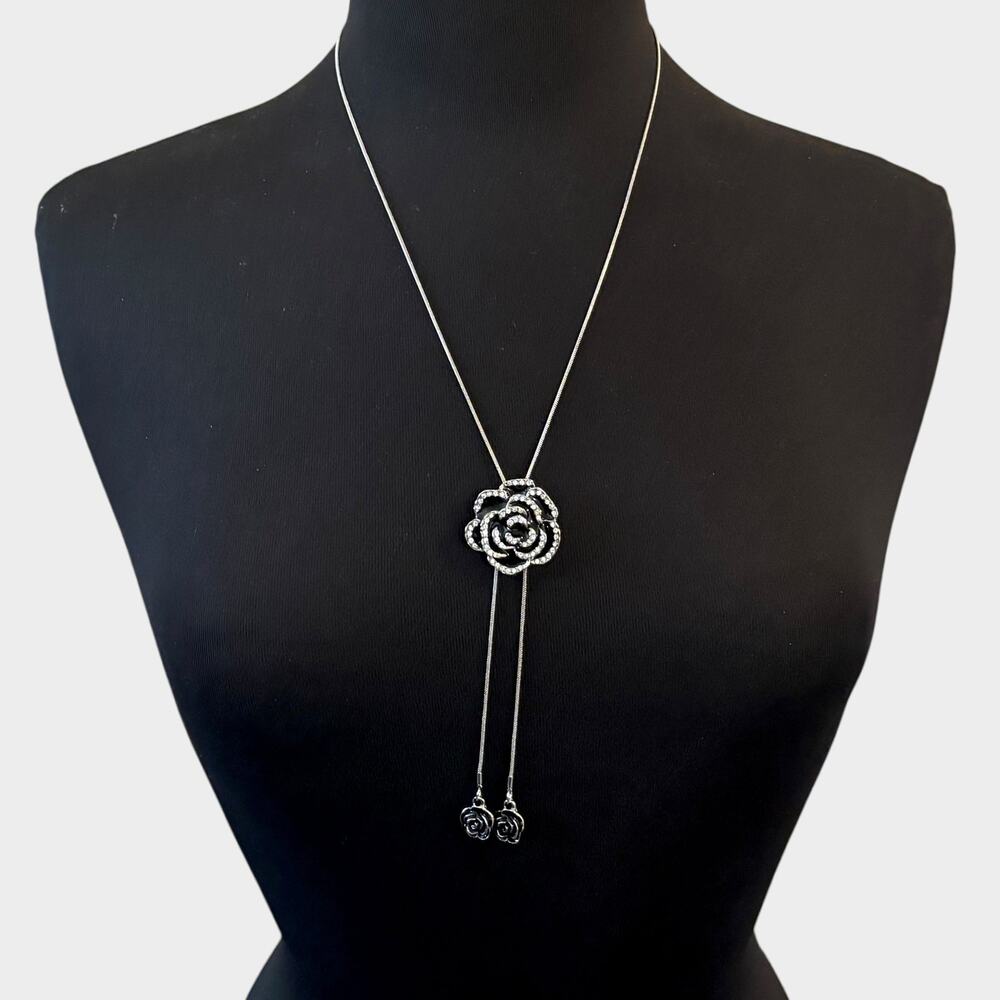 Black Crystal Rose Long Necklace